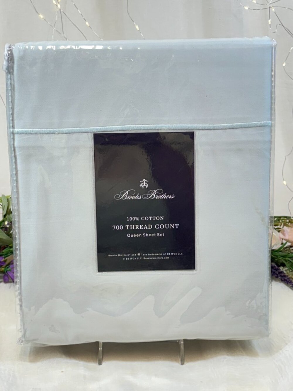 Brooks Brothers 700 TC Hemstitch Embroidered QUEEN Sheet 4PC Set Cotton Blue